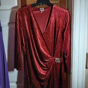 Anne Klein Shimmering Burgundy Long Sleeve Dress
